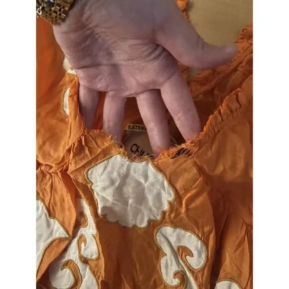 Chufy Orange Embroidered Printed V Neck Dress FLAW XS